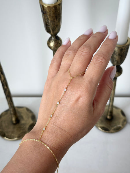 Tiny CZ stones hand chain bracelet