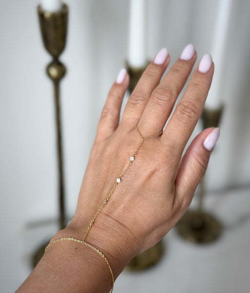 Tiny CZ stones hand chain bracelet