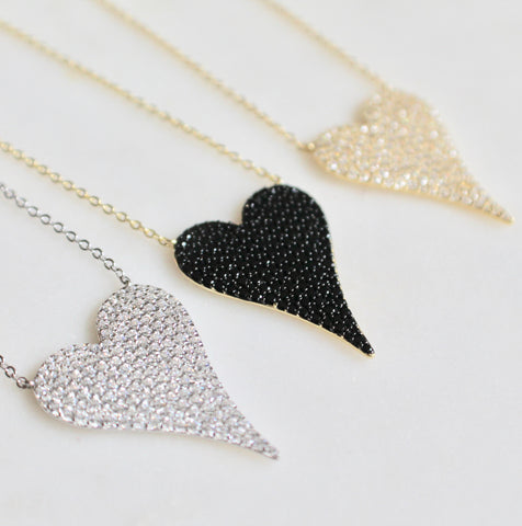 Large pave heart necklace