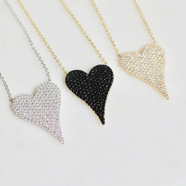 Large pave heart necklace