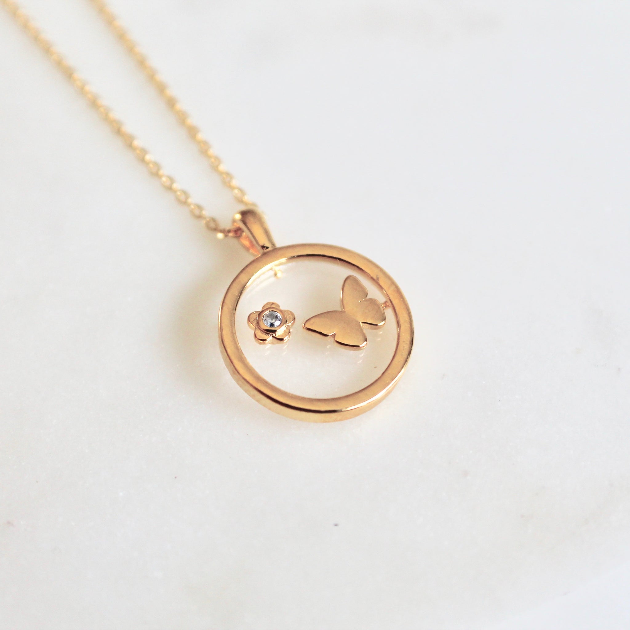Butterfly medallion dainty necklace