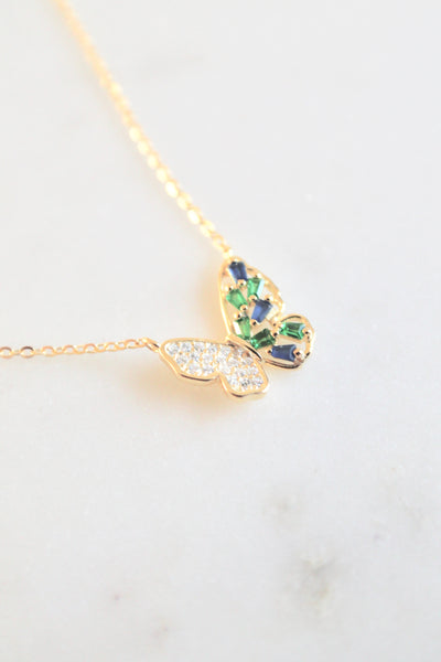 Green stone butterfly necklace