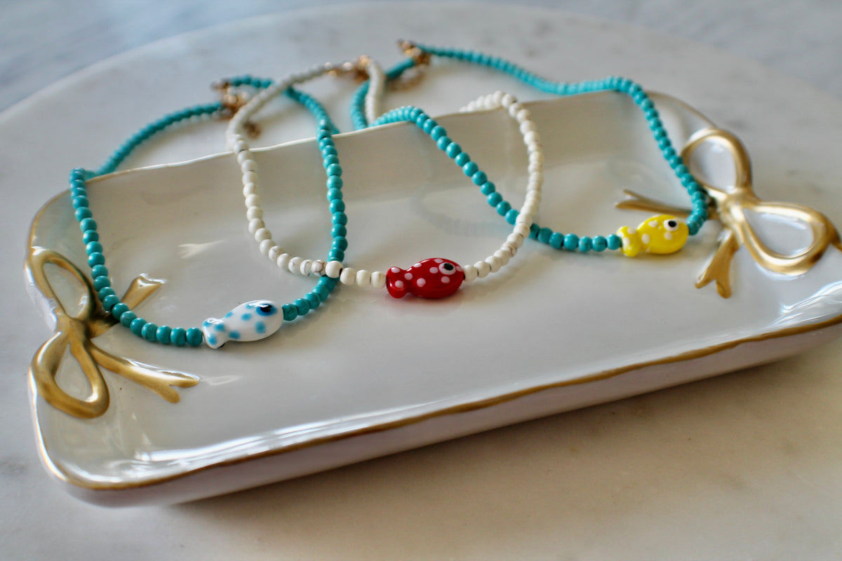 ceramic box in fish shape with necklace inside necklace༄ light blue Fieldline Game/Shell Belt | Pendant Necklace Color:Laguna Limetreuse Tail Beach Chair Rack