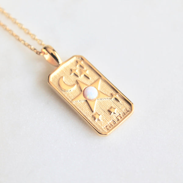 Opal stone tarot card necklace