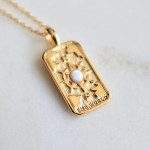 Opal stone tarot card necklace