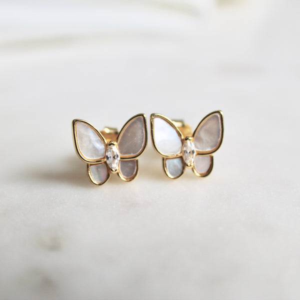 Mother of pearl butterfly stud earrings