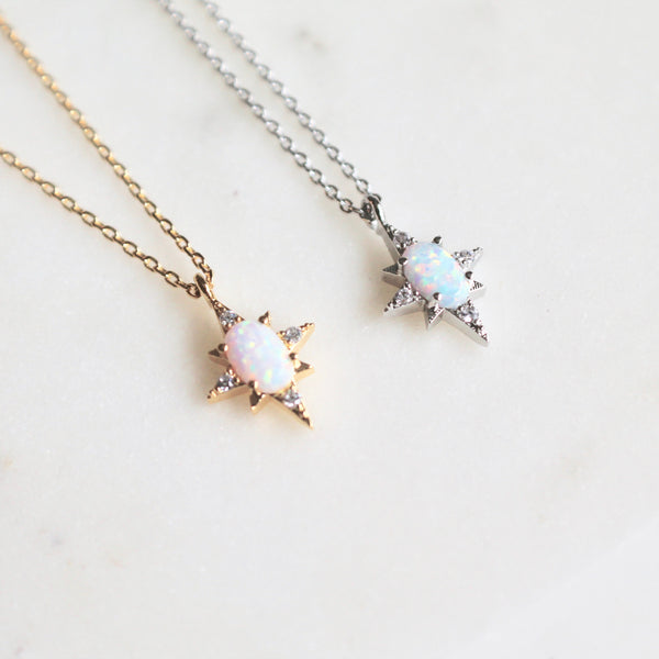 Opal star dainty necklace