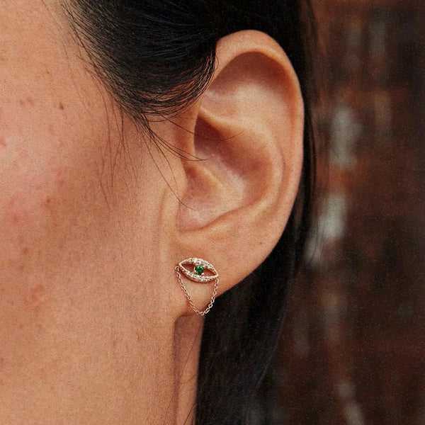 Green eye chain earrings