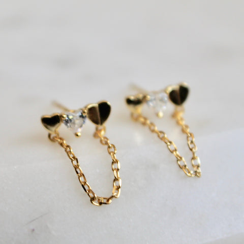 Hearts chain stud earrings