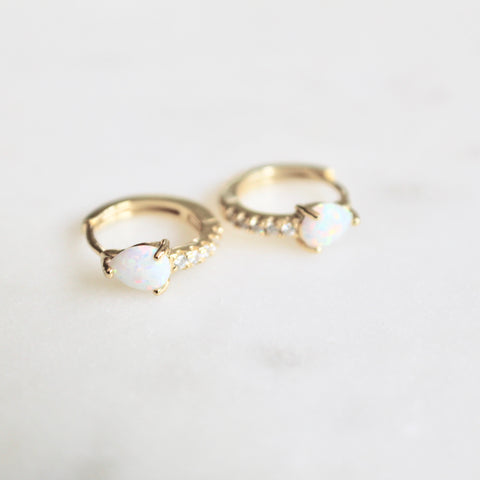Opal stone huggie earrings