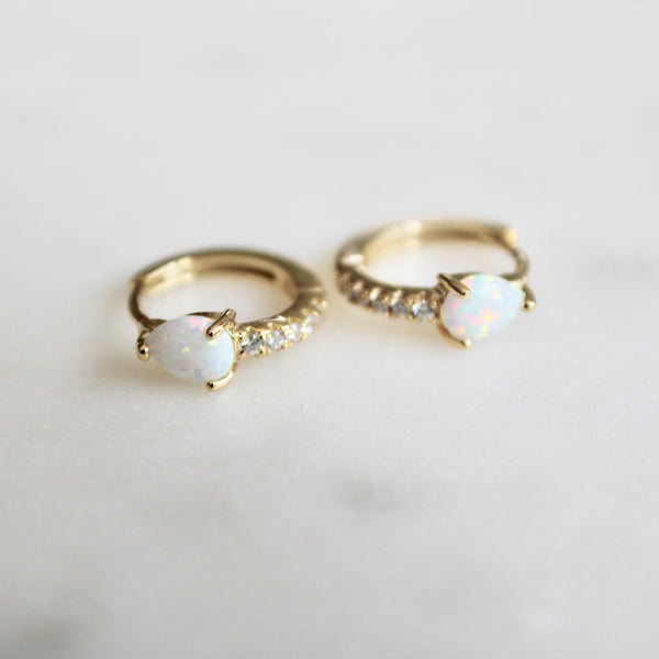 Opal stone huggie earrings