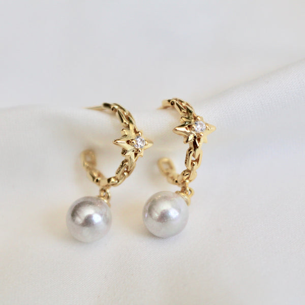Pearl star hoop earrings