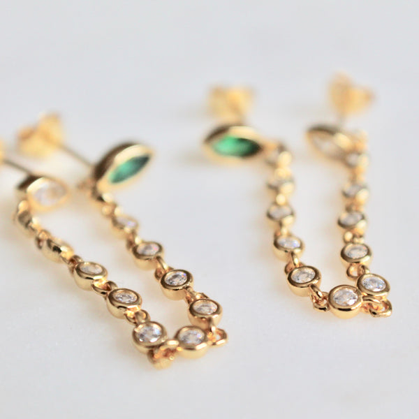 Green double post chain earrings