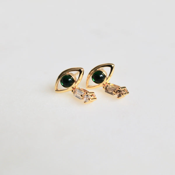 Green evil eye post  earrings