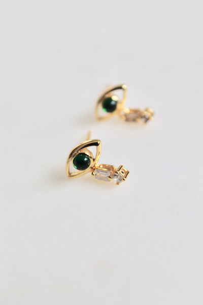 Green evil eye post  earrings