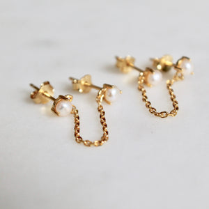 Double post pearl chain earrings