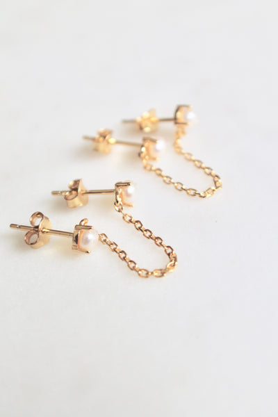 Double post pearl chain earrings