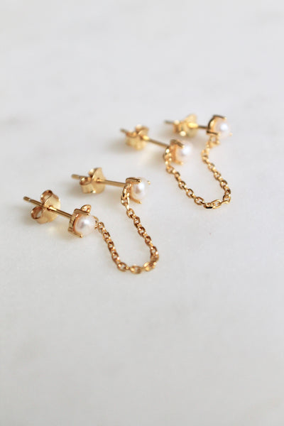 Double post pearl chain earrings