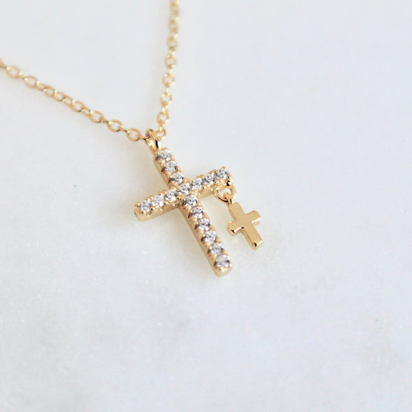 Two crosses dainty necklace
