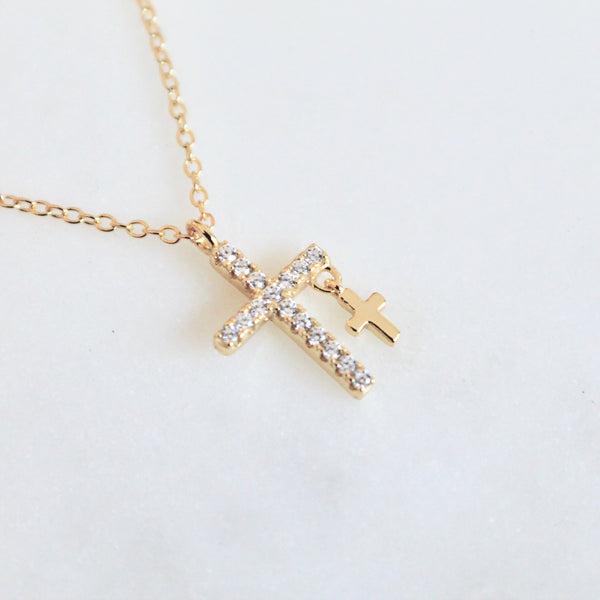 Two crosses dainty necklace