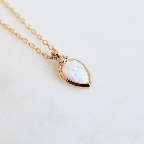 Opal drop dainty necklace