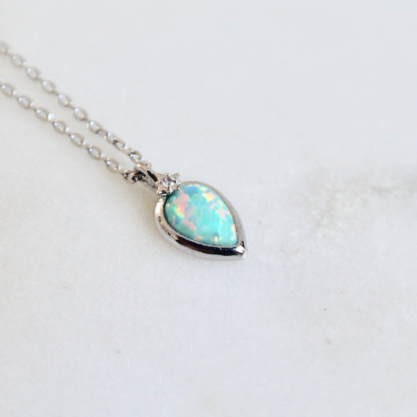 Opal drop dainty necklace