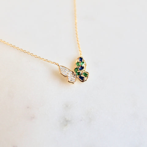 Green stone butterfly necklace