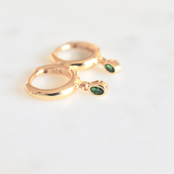 Tiny green stone huggie earrings