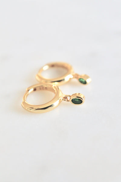 Tiny green stone huggie earrings