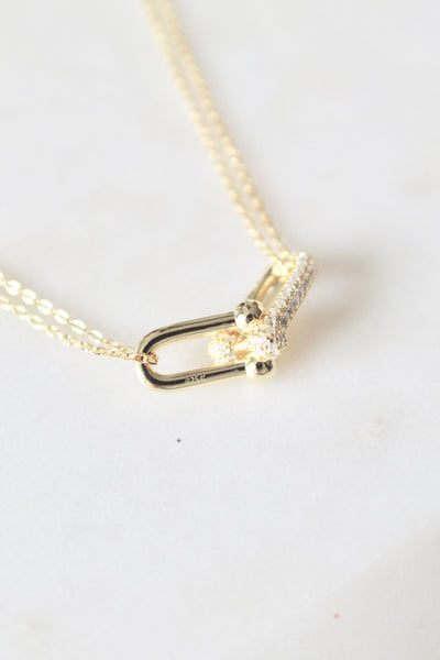 Pave link pendant necklace