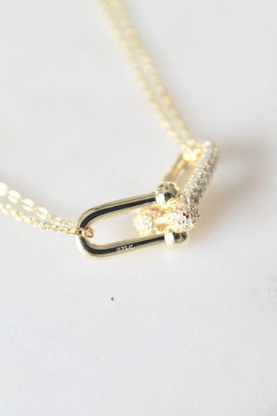 Pave link pendant necklace