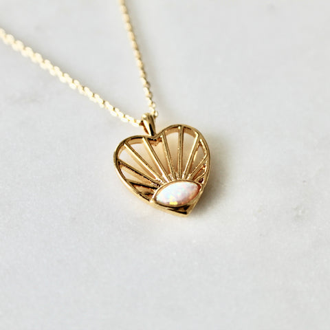 Heart opal stone necklace