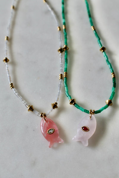 Fish stones charm necklace
