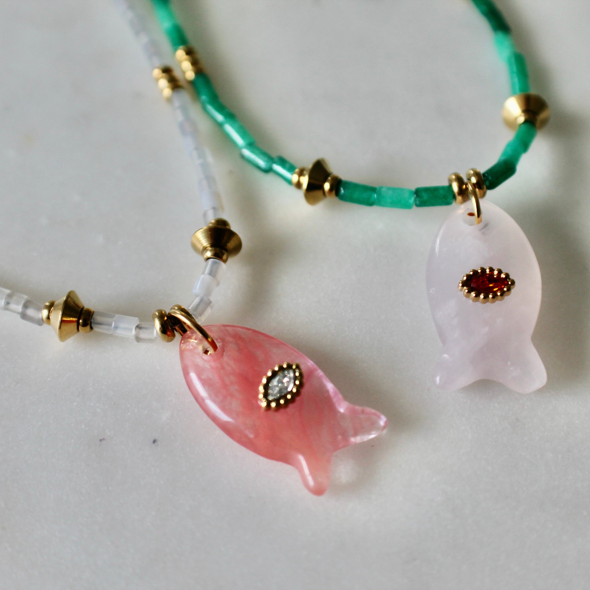 Fish stones charm necklace