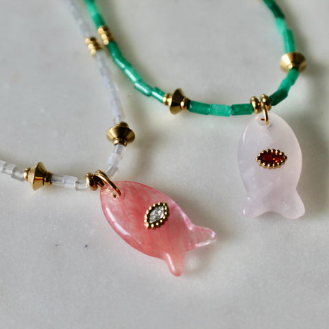 Fish stones charm necklace