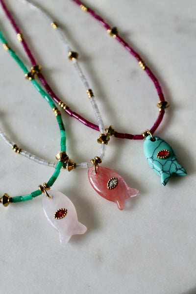 Fish stones charm necklace