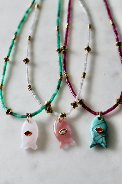 Fish stones charm necklace