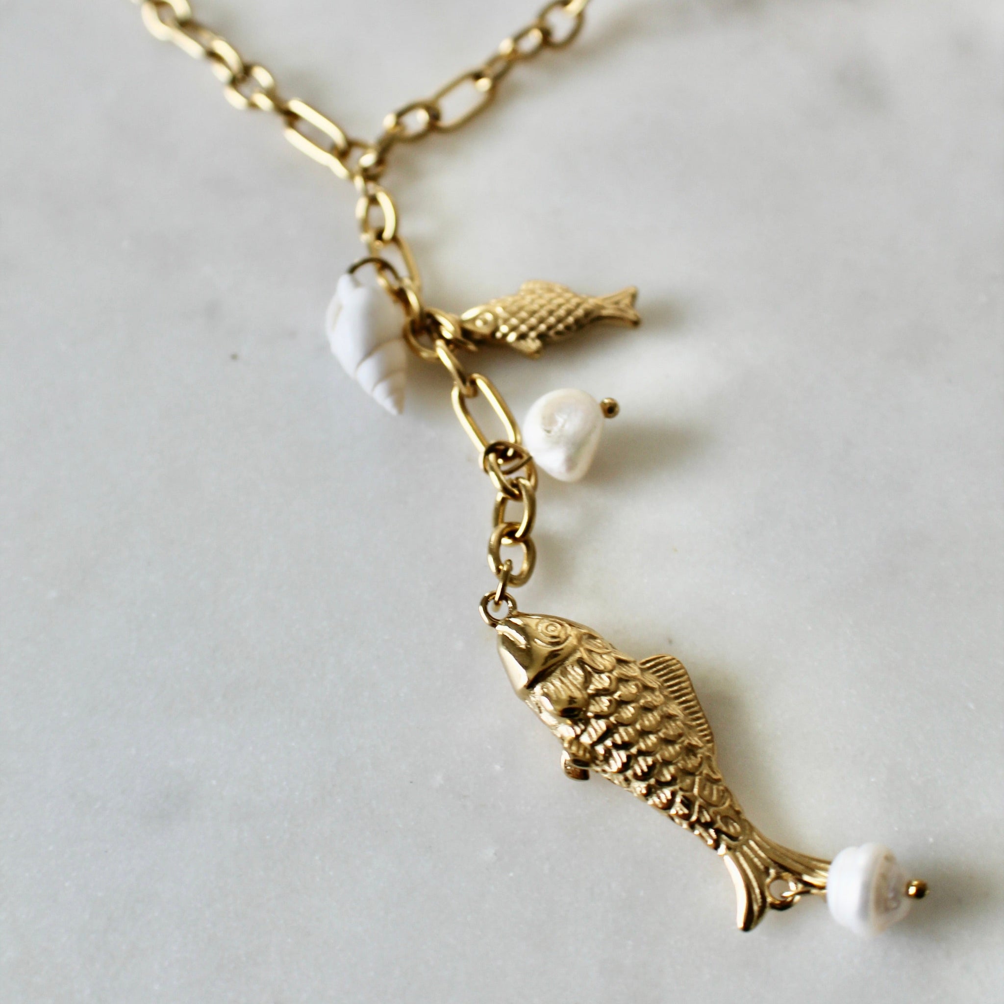 Fishes charm long necklace