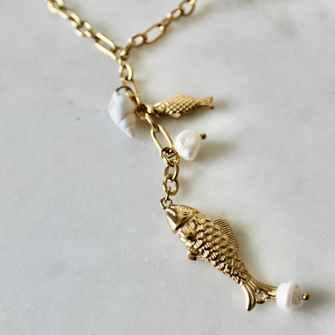 Fishes charm long necklace
