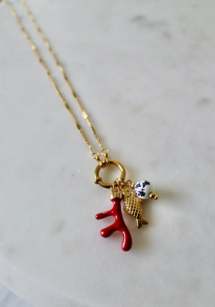 Red coral charm necklace