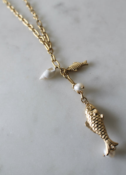Fishes charm long necklace