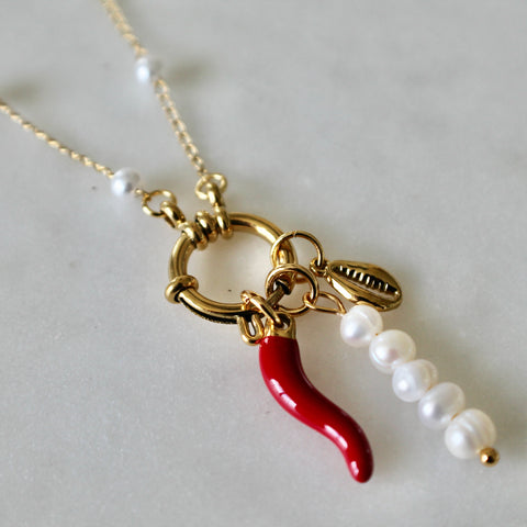 Red pepper charm necklace