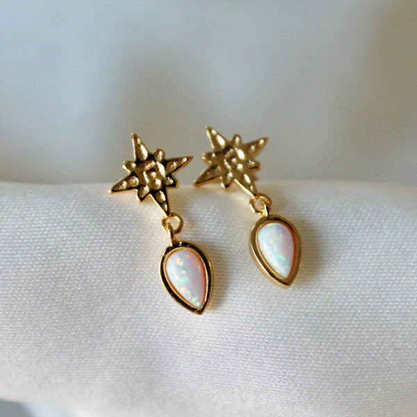Opal star stud earrings
