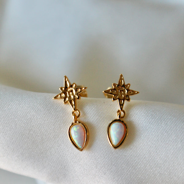 Opal star stud earrings
