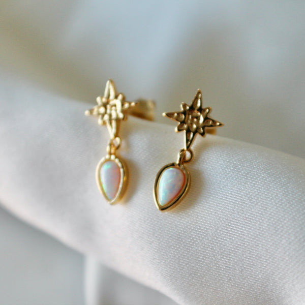Opal star stud earrings