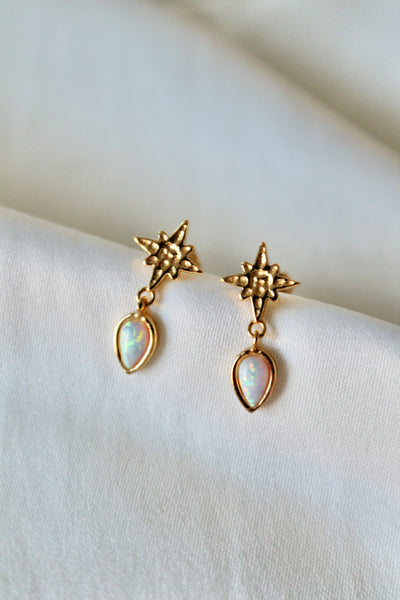 Opal star stud earrings