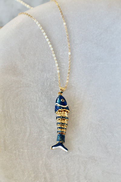 Blue fish pendant necklace - Lily Lough 
