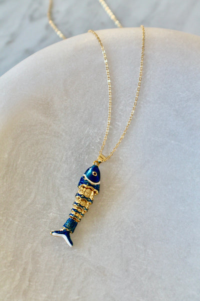 Blue fish pendant necklace - Lily Lough 