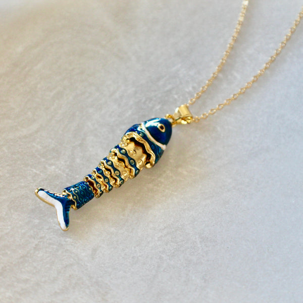 Blue fish pendant necklace - Lily Lough 