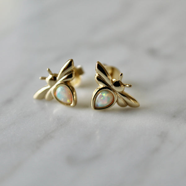Opal bee earrings